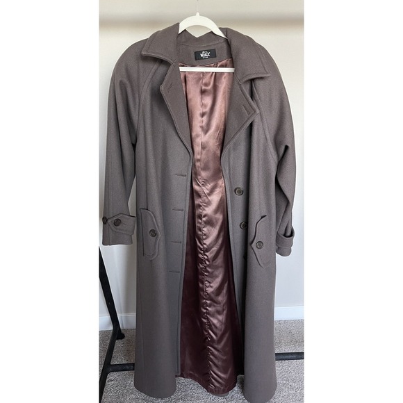 Woolrich Pure Wool Coat Lined Women's Brown Long SZ M Taupe Preppy Old Money - Picture 1 of 13